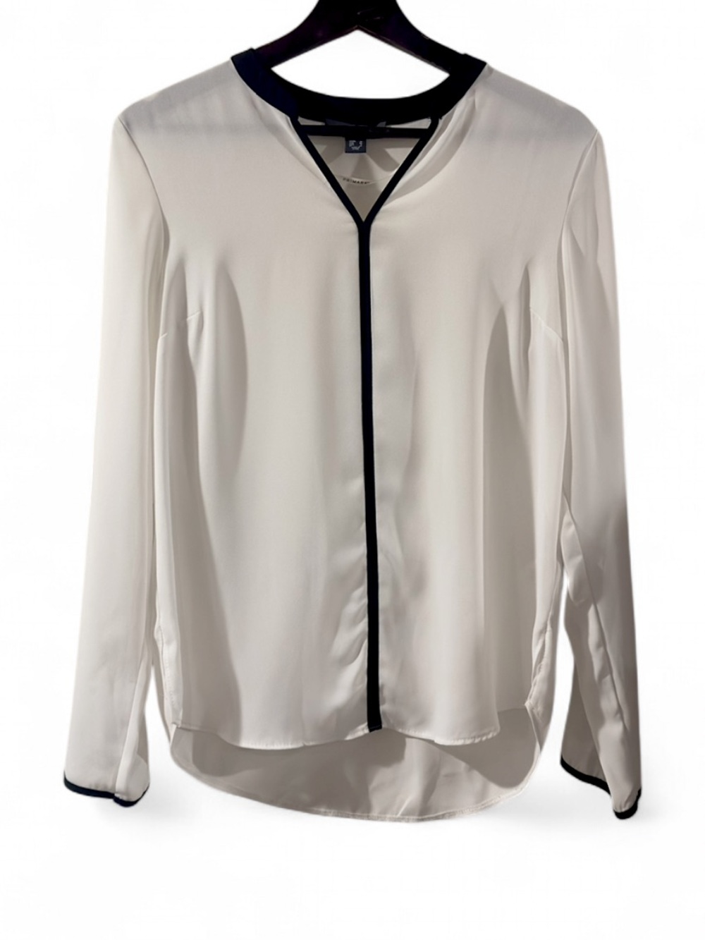 White with Black Trim Long Sleeve Blouse Size Women’s Medium